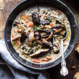 Slow Cooker Creamy Wild Rice Soup with Butter Roasted Mushrooms