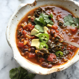 Slow Cooker Lentil Chili with Black Beans, Pumpkin, and Kale