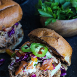 Slow Cooker Peanut BBQ Pulled Pork Sandwiches with Thai Ginger Slaw