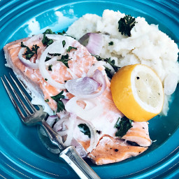 Slow Cooker Poached Salmon with Meyer Lemon, Capers, and Parsley