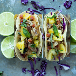 Slow Cooker Pork Tacos with Pineapple Mint Salsa