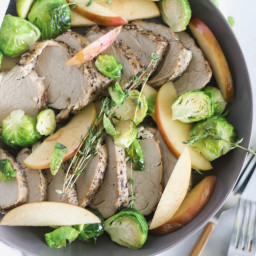 slow cooker pork tenderloin with apples + brussels sprouts