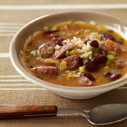 Slow cooker red bean, sausage and rice soup