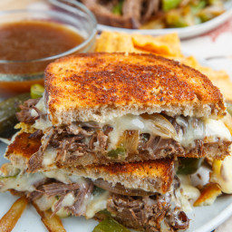 Slow Cooker Roast Beef Philly Cheesesteak French Dip Grilled Cheese Sandwic