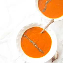 Slow Cooker Roasted Red Pepper Tomato + Turmeric Soup