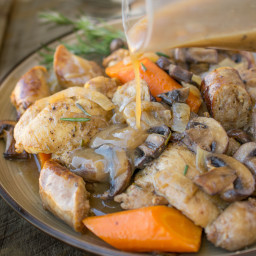 Slow cooker rosemary chicken, sausage and mushrooms