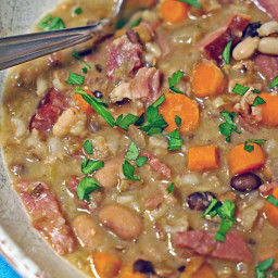 Slow Cooker Smoked Ham Bone Soup with Beans and Barley
