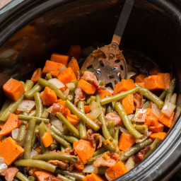 Slow Cooker Sweet Potatoes, Green Beans and Bacon