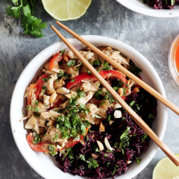 Slow Cooker Thai Peanut Chicken with Sticky Coconut Purple Rice