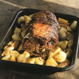 Slow-roast beef brisket with potatoes and onions