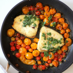 Slow Roasted Halibut with Burst Tomatoes and Gremolata
