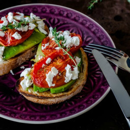 Slow roasted tomatoes with avocado and feta