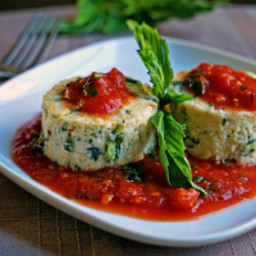 Slow Roasted Tomato and Spinach Polenta Cakes