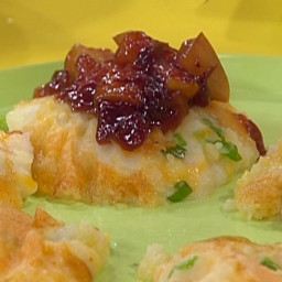 Smashed Potato-Cheddar Cakes with Warm Cran-Apple Sauce
