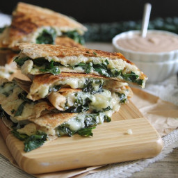 Smashed white bean and kale quesadillas with creamy bbq dip