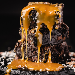 Smoked Brownies with Caramel and Bacon Salt
