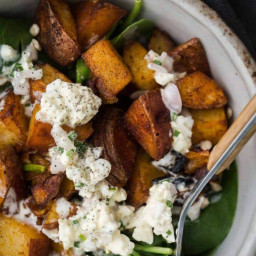 Smoked Paprika Potato Spinach Salad with Homemade Blue Cheese