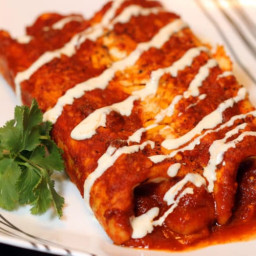 Smoked Pork and Cheese Enchiladas in Red Sauce
