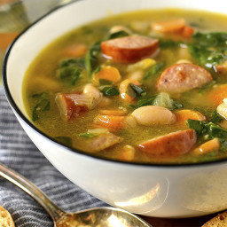 Smoked Sausage, White Bean and Spinach Soup