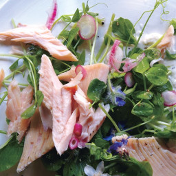 Smoked Trout with Pea Shoots and Spring Onions