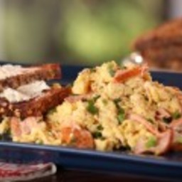 Smoked Salmon and Scallion Scramble with Whole Grain Toast with Goat Cheese