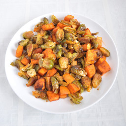 Smokey Roasted Brussel Sprouts and Sweet Potatoes