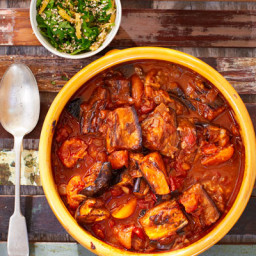 Smoky aubergine tagine with lemon and apricots