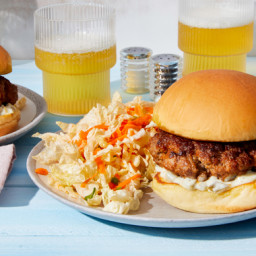 Smoky Beef Burgers with Spicy Mayo & Lime Slaw