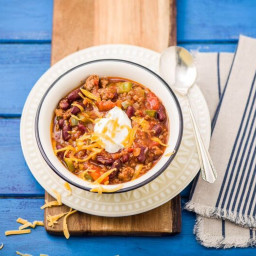 Smoky Beef & Poblano Chili with Kidney Beans, Cheddar, and Sour Cream