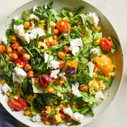 Smoky Chickpea and Kale Salad with Roasted Corn, Tomato, and Feta