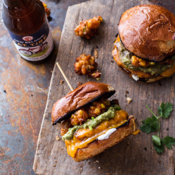 Smoky Chipotle Cheddar Burgers with Mexican Street Corn Fritters.