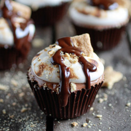 S’more Milk Chocolate Mousse filled Chocolate Cups w/ Marshmallow Frosting
