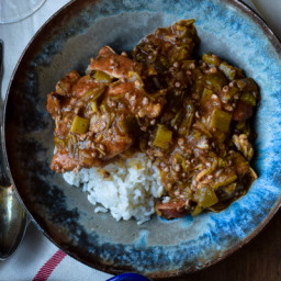 Smothered Okra with Chicken and Smoked Sausage