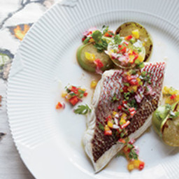 Snapper with Charred Tomatillos and Pepper Salsa