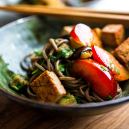 Soba and Herb Salad With Roasted Eggplant and Pluots