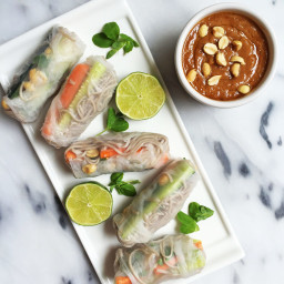 Soba Noodle Spring Rolls with Creamy Peanut Sauce