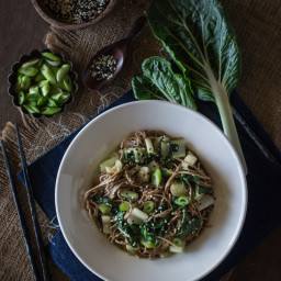 Soba Noodles with Bok Choy and Garlicky Miso-Tahini Sauce {Vegan}