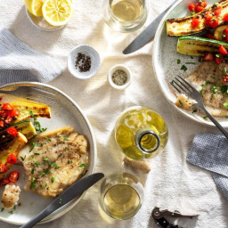 Sole Meunière with Roasted Summer Squash and Tomato-Caper Relish