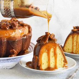Sour Cream Pound Cake With Salted Pecan Caramel Topping