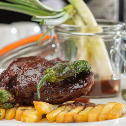 Sous Vide Beef Cheek, Sweet Sherry Sauce, Perfect Fries and Char Grilled Sc