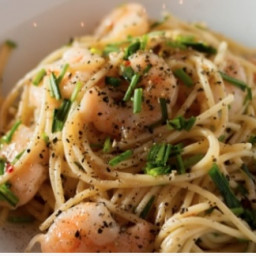 Sous Vide Butter Poached Shrimp with Spaghetti, Lemon, and Chives