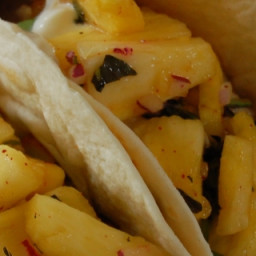                     Sous Vide Fish Tacos with Grilled Pineapple Mint Salsa
