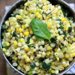 South Indian Stir-Fried Corn with Basil and Leeks