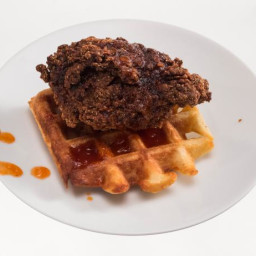 Southern Fried Chicken Thighs with Pecan Waffles and Peachy Keen Sauce