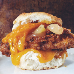 Southern Fried Pork Chop Biscuit Sandwich with Cheddar + Spiced Apples