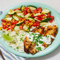 Southwest Tilapia with Charred Corn Salad and Buttery Lime Rice