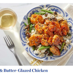 Soy & Butter-Glazed Chicken with Sesame Vegetables & Sushi Rice