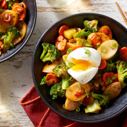 Soy-Glazed Korean Rice Cakes with Broccoli & Soft Boiled Eggs