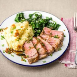 Soy-Glazed Steak with Wasabi Mashed Potatoes and Sesame Spinach 