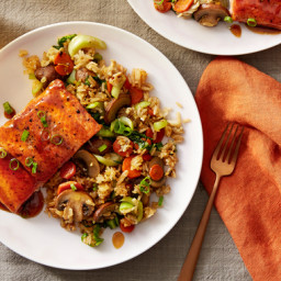 Soy-Orange Salmon with Vegetable Fried Rice